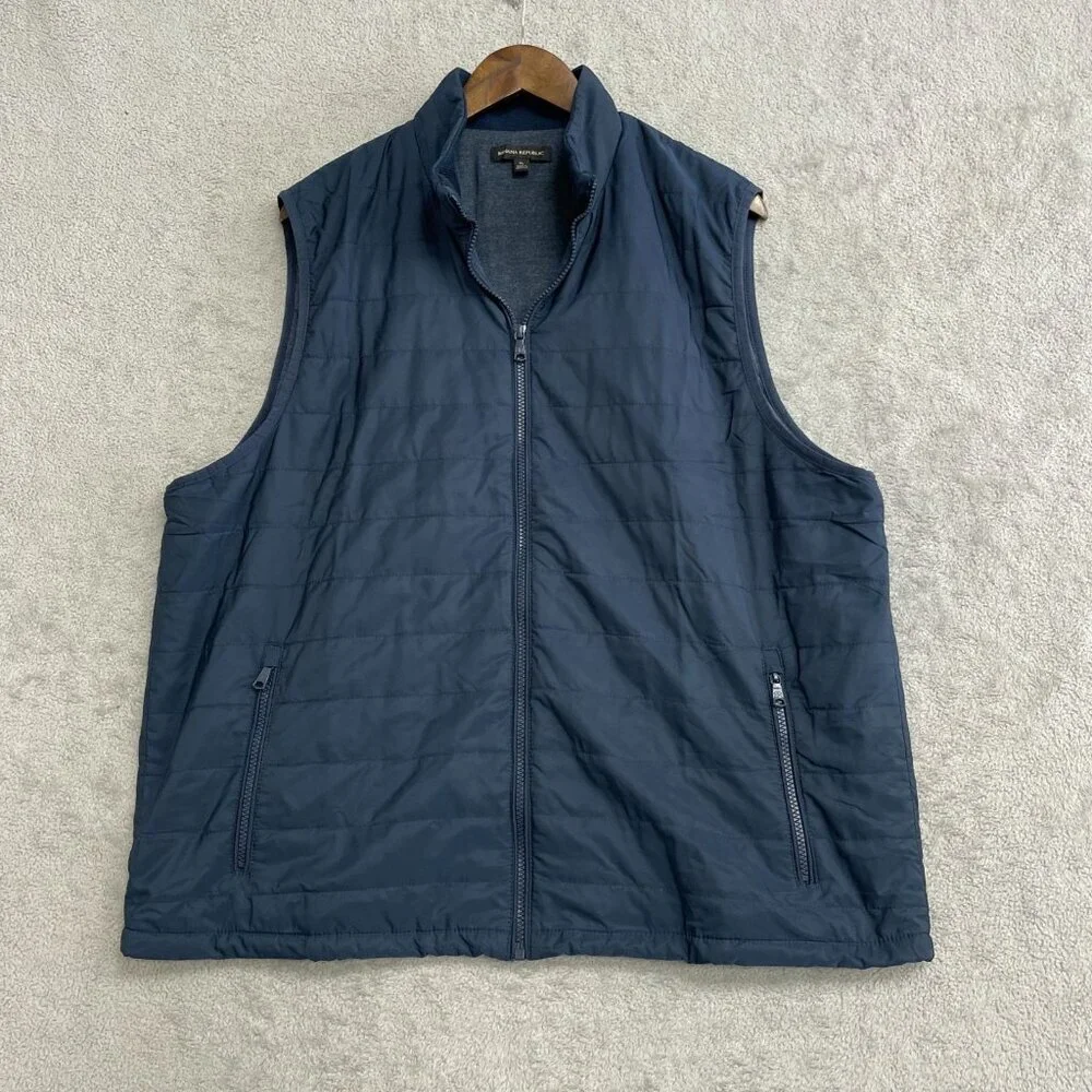 Banana Republic Men's XL Quilted Vest Navy Blue Full Zip M0629